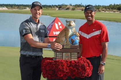 Henrik Stenson and Tiger Woods in the Bahamas