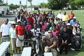 JIm Dent with the participants of the African American Golfers Hall of Fame golf clinic, May 29, 2010.