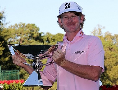 Brandt Snedeker holds the FedExCup at the 2012 Tour Championship at East Lake Country Club.